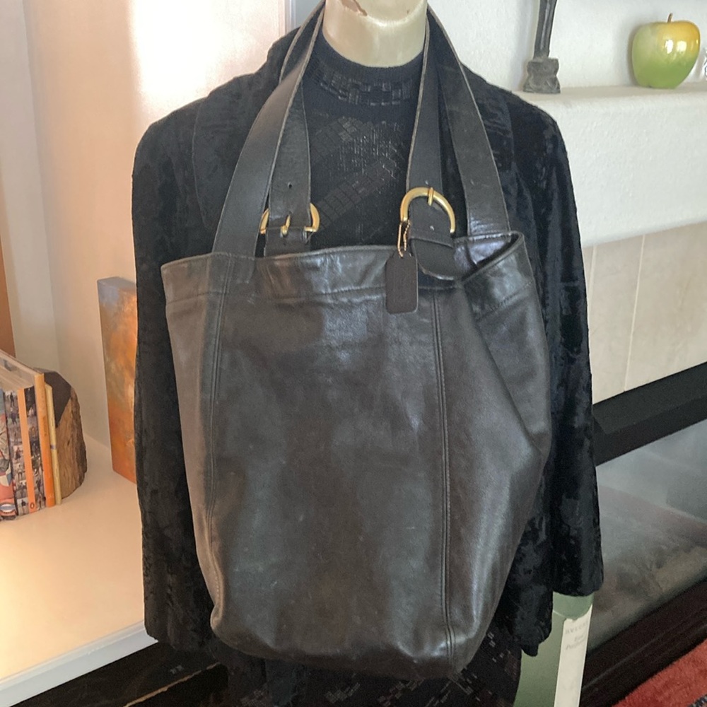 Vintage Coach XL feed bag Black Leather Tote Bag